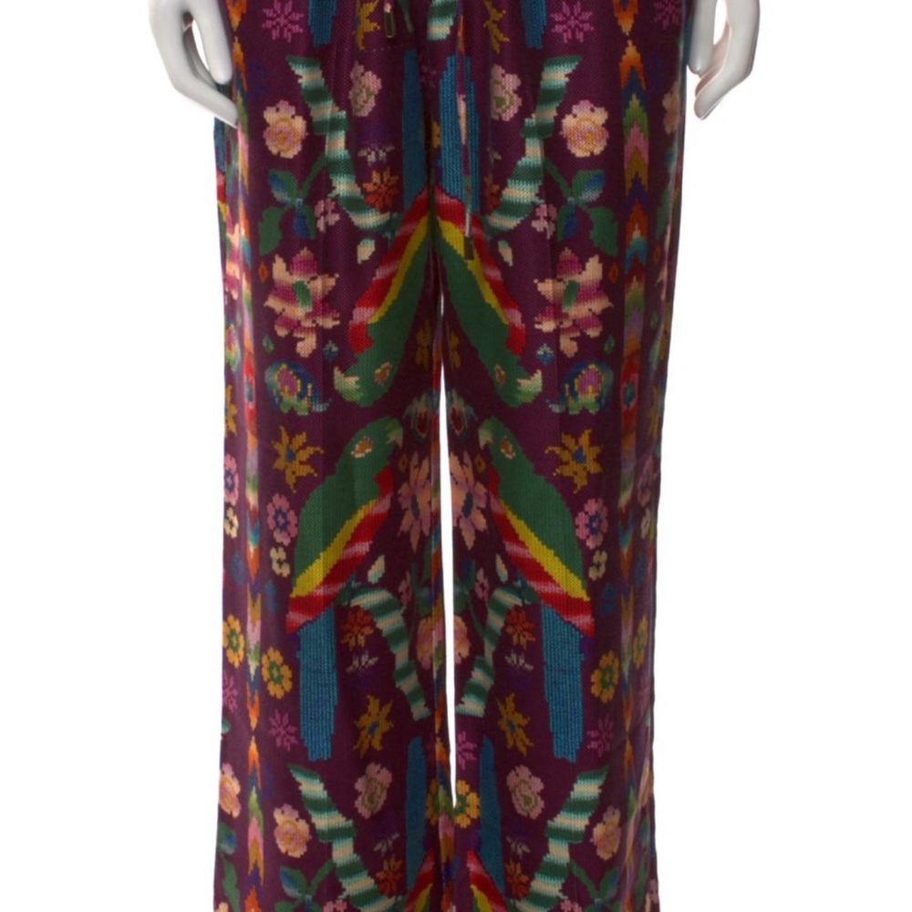 NWT Gabriela Hearst Davis Purple Floral Parrot Bird Silk Pants Size 44 Large